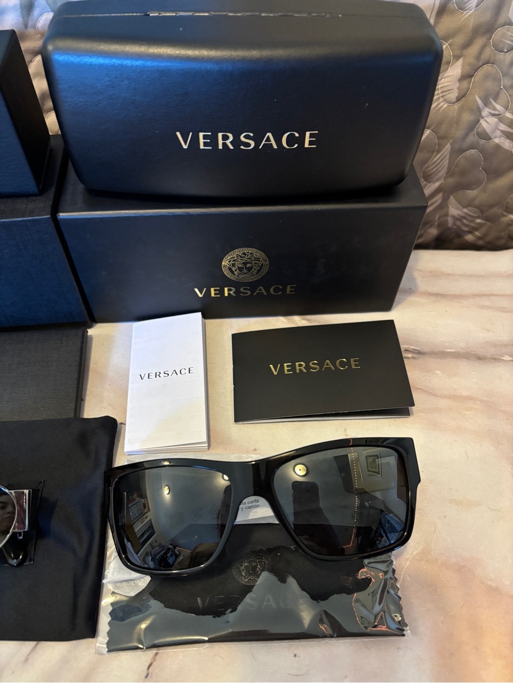 Versace Black Gloss Oversized Square Sunglasses